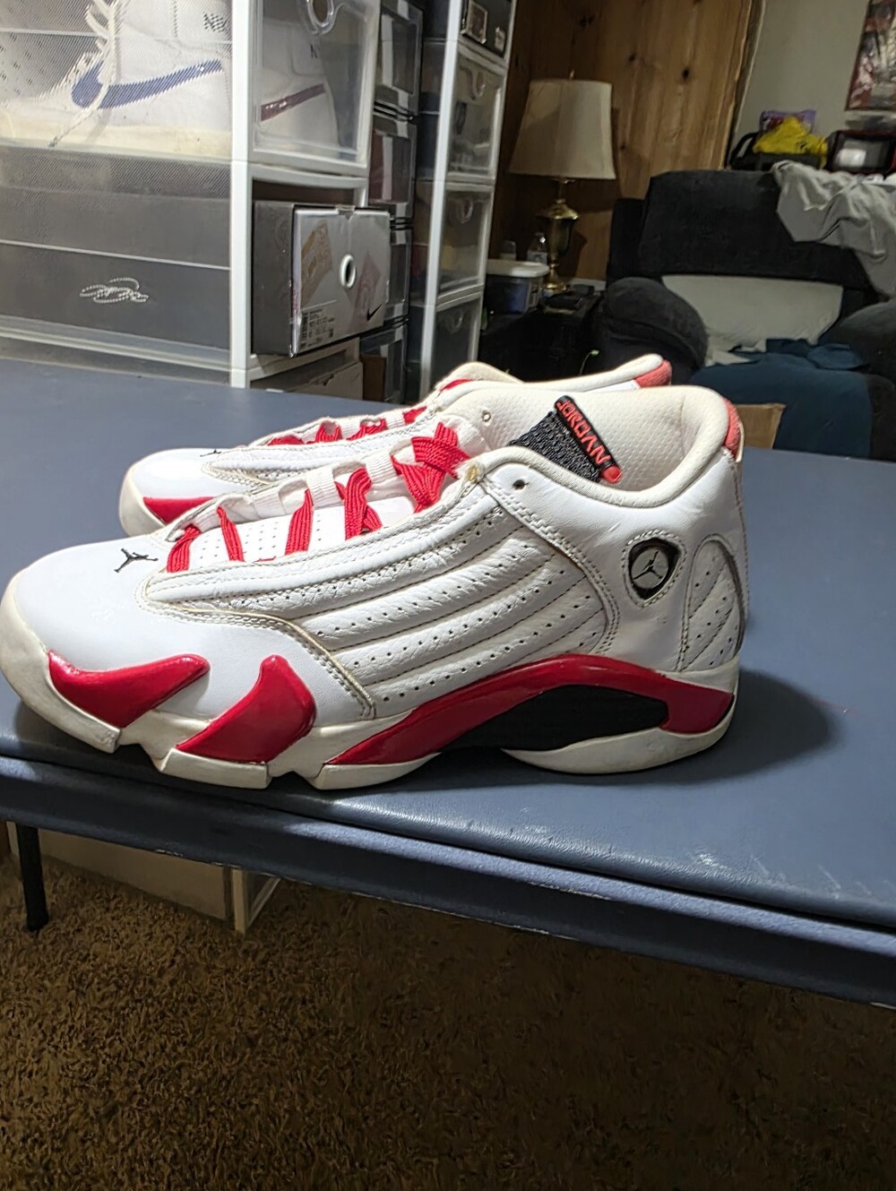 Jordan 14 Retro Rip Hamilton White and Red Retro Low-Top Sneakers Size 6y.